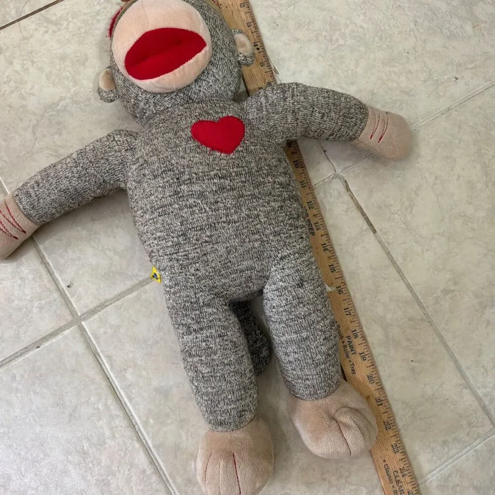 Retired Build A Bear Workshop Norm The Sock Monkey Heart 20” Plush Toy BAB jeans
